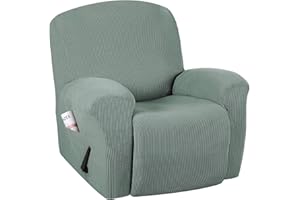 CLGTY Stretch 4 Piece Recliner Cover, Ultra Soft Non Slip With Side Pocket Electric Recliner Cover, Jacquard Spandex Fabric Sofa Slipcover Armchair Covers-green-4-piece