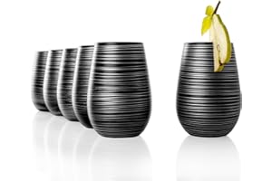 Stölzle Lausitz Set 6 Bicchieri Twister 465ml – Bicchieri Cristallo Senza Piombo per Acqua Cocktail e Succhi – Design Nero-Argento – Resistenti agli Urti e Lavabili in Lavastoviglie
