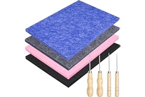 JINSION 4 PCS Tapis de Feutrage à L'Aiguille 20 X 15 X 0,9 cm, Poinçonnage Pour Enfant et Adultes En Feutre, 4 Aiguilles à Piquer, Poincon avec 4 Tapis (4 Couleurs)