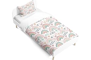 PORJDN Juego de ropa de cama para niñas y niños, diseño de arcoíris, funda de almohada de 90 x 190 cm, funda nórdica de 40 x 60 cm, diseño de nubes con cremallera suave. (Style F, 90 x 190 cm)