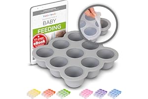 KIDDO FEEDO Bac à Glaçons avec Couvercle Bébés pour Purée, Lait Maternel et Bien Plus - eBook Gratuit par l'Auteur/Diététicien - Gris
