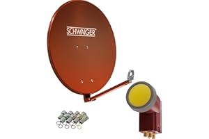 SCHWAIGER 4616 Installation Satellite Kit Satellite Parabole Quad LNB numérique 8X fiches F 7mm Antenne Sat en Aluminium Kit Complet Rouge Brique 88 x 88 cm