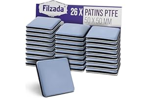 Filzada® 26x Patins pour Meubles Téflon Auto-adhésifs - 50 x 50 mm (carré) - Chaise de Planeur Professionnels/Planeur PTFE (Téflon)