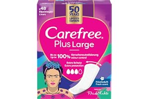 Carefree Plus Large panty liners med ultimat förbättrad kärna, fräsch doft, absorptionshastighet tre, storlek L extra bred, 48-pack