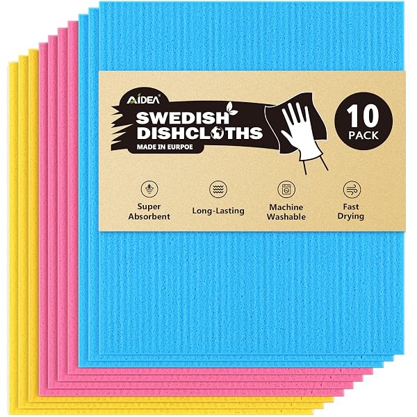 6-Pack Blue Lemon Swedish Dishcloths - Reusable Absorbent Kitchen Towels, Eco-Friendly Sponge Cloths