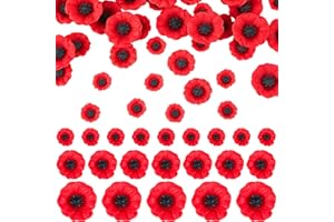 Aoriher 80 Pieces Stemless Artificial Poppies Poppy Craft Flowers Red Faux Flower Heads Poppy Ornament Fake Poppies Head for Remember Day Christmas Outdoor Grave Garden Decorations