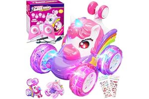 NHCUIJUN Unicorn Gifts Girls,Remote Control Car For 3 4 5 6Years old G irls Toys,Remote Control Stunt Car With LED Lights, G ifts For Girls Aged 3-9 Years old,Easter G ifts For kids Outdoor Garden T oys