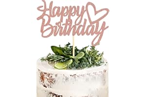 Sumerk Rose Gold Glitter Happy Birthday Cake Topper Heart Cake Toppers for Birthday Anniversary Party Decorations Supplies - Pack of 1