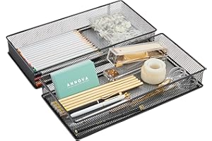 Annova Mesh Drawer Cabinet and Shelf Organizer Bins Storage Basket School Office Supply Holder Tray- Set of 2 (Black, 30.5x15x5 cm)