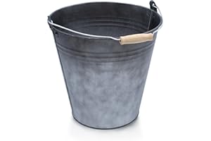 ‎SPETEBO Deko Zinkeimer mit Holzgriff anthrazit - 10 L - Metall Eimer zum Bepflanzen oder transportieren - Asche Eimer Pflanzkübel Blumenkübel Eiskübel Sektkühler Eiseimer