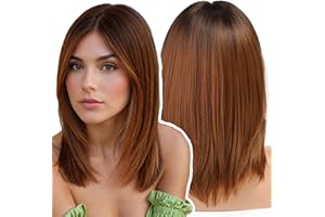 WOKESTAR Kurze Braune Perücken mit dunklem Haaransatz für Frauen, Bob Style Synthetische hitzebeständige Bob-Perücken