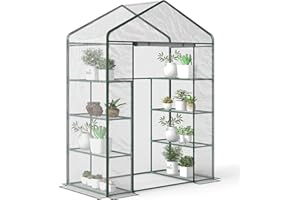 Outsunny Serra da Giardino e Terrazzo Rettangolare, Serra da Balcone con Telo Trasparente in PVC e 8 Mensole, Porta Avvolgibile con Cerniera, 143x73x195cm