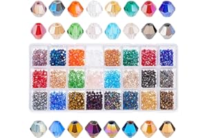 PH PandaHall 2160 Pcs Perles de Verre à Facettes 24 Couleurs Perles pour Bijoux Perles de Cristal 4mm Perle Bicone pour Bracelet Collier, Couture, Trou: 1mm