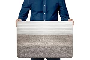 BLUMIDO Large Storage Basket - Rectangular Cotton Basket with Handle - Large Basket for Blankets Living Room - 63 x 40 x 40 cm - Gradient Yellow - Braided Laundry Basket - Storage Toy Children's Room