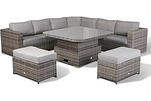 Rattan Park Outdoor Rattan garden Furniture Cambridge Range Round Corner Sofa Set with Rising Table in Grey