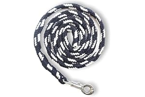 PFERDELINIS Longe pour cheval - Avec crochet de panique solide - Longueur : 2 m - Plusieurs couleurs (bleu marine/blanc)