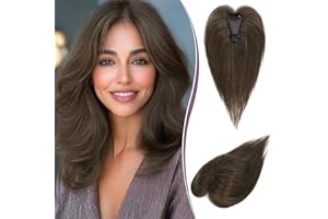 RUWISS Topper Capelli veri Donna Capelli Umani veri e Leggeri Castano Clip in Posticci per Capelli per Capelli Diradati Fluffy Straight Hair Topper Senza Frangia