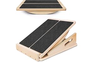 WOODURE 2-in-1 Verstellbares Schrägbrett mit Tragegriff, Rutschfestes Balancebrett und Wadenstrecker