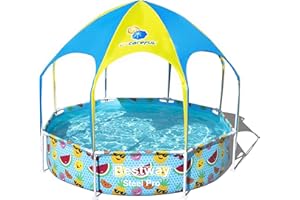 Bestway 56432 |Steel Pro - Piscina Gonfiabile per Bambini Splash-in-Shade Con Gazebo E Doccetta, 244X51 cm, Color Arancione