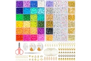Frendour 7500pcs Clay Beads for Bracelet Making Kit, 30 Colors 2 Boxes Bracelet Making Kit for DIY Making Bracelets Necklace Earrings,Flat Round Clay Beads for Adults.