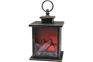 YAKii. 7" H Fireplace Lantern with 6 Hours Timer Battery Operated, Hanging or Sitting Decoration for Indoor & Outdoor Use