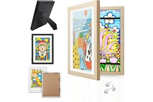 Krobby - Cuadro Portadibujos Infantil - Marco Dibujos niños A4 - Apertura y Cierre Magnético - Capacidad 150 Láminas - Diseño Madera (21 x 29,7 cm)