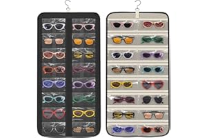 EEEKit Organizador de Gafas de Sol, Almacenamiento Colgante para Gafas de Sol con Gancho 360°, Organizador de Joyería de Doble Cara con 32 Bolsillos para Puerta Armario