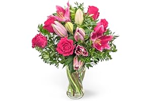 PRESTIGEFLOWERS Bouquet de lys roses – Arrangement de fleurs fraîches livré à la main – Cadeau élégant avec expédition le jour suivant – Idéal pour anniversaire, condoléances, célébration ou Thanksgiving