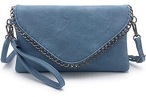 ELIOX - Pochette Donna Elegante con Catena e Tracolla in Morbida Pelle Sintetica - Borsa Clutch Piccola da Sera Borsetta Ragazza Borse Eleganti Cerimonia Matrimonio (Azzurro)