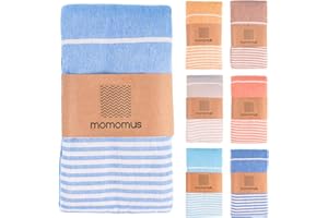 MOMOMUS Fouta Playa XXL, con Flecos y 100% Algodón – Ideal como Toalla de Playa Grande Antiarena, Manta de Picnic sin Arena, Pareo Gigante o Alfombra de Piscina – Celeste, 210x240 cm