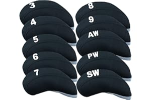 AMRTA Lot de 10 housses de protection pour tête de club de golf - Pour tous les clubs de fer - Noir, bleu, orange, vert