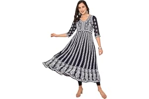 EthnicJunction Damen Georgette Chikankari Stickerei Anarkali Kurta & Dupatta Set