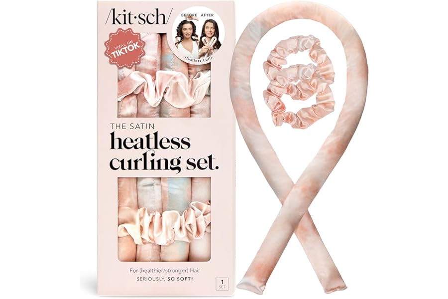 Kitsch Heatless Curling Set - Satin Heatless Hair Curler, Rollers for Heatless Curls, Hair Curler No Heat, Heatless Curler, Overnight Curls with Overnight Blowout Rods - Sunset Tie Dye