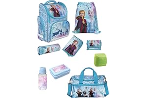 Familando Frozen Girls School Bag 8-Piece Set Disney Frozen Elsa and Anna with Sports Bag and Rain Cover Pink for Girls.