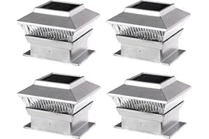ComfyNex 4 Pack LED Fence Post Lights (Silver), Universal Fit Solar Powered Post Cap Lights Outdoor Garden, Waterproof Solar Powered Garden Lights for Garden Patio Porch