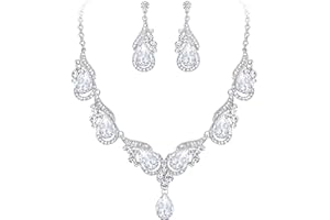 EVER FAITH Parure Gioielli donna Cristallo Lusso floreale Onda Goccia d'acqua nuziale Collana Orecchini Set