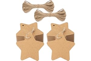 ‎JIJACRAFT jijAcraft Geschenkanhänger Weihnachten Stern Anhänger Kraftpapier Etiketten, 100 Stück Geschenkanhänger Kraftpapier Weihnachten Tags mit Jute-Schnur, für Weihnachtsgeschenke Dekoration