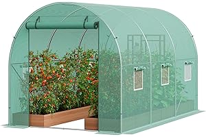 VEVOR Serre Tunnel Jardin, 345x195x192 cm, Tente Abri Plantes avec Cadre en Acier Galvanisé, Couverture en PE Verte, Porte à Glissière Enroulable, 6 Fenêtres, pour Extérieur Cultiver Légumes Fleurs