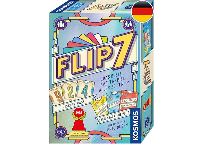 Kosmos Flip 7 Card Game with Quick and Easy Black Jack Principle | German edition, for 3-18 people aged 8 and up, fun game for…