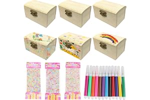 BAIFULAI Mini skattkista av trä, 6 stycken skattkista barn, barns födelsedag med lock och klistermärken & 12 färger akvarellp