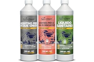 BIO-CHEM CLEANTEC Bio-Chem - Kit di 3 Prodotti per la Pulizia del Serbatoio dei WC dei Camper - Liquido Sanitario 1L - Additivo Sanitario 1L - Additivo per acque Grigie 1L