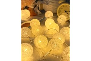 EVASTARY LED Lichterkette Baumwollkugeln Batteriebetrieben, 3M 20 LED Cotton Ball Lichterketten Kugeln Nachtlicht für Weihnachten, Hochzeit, Party, Zimmer, Wohnheim, Innen Deko