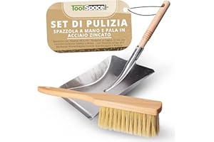 ToolSpace Spazzola con Paletta 44,5 cm - Scopino in Legno 32 cm per Camino Carbone Sabbia e Brace - con Manico Lungo per Barbecue Polverelegno Cenere Giardinaggio e Pulizia - Scopa Piccola per Auto