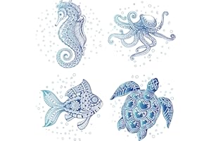 GORGECRAFT 4 calcomanías para Ventana de Animales Marinos de 6.3.(0) in, Estáticas, Impermeables, Tortugas Marinas, Caballitos de Mar, Pulpos, Peces Marinos, Pegatinas para Ventana, Película Oceánica