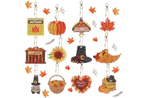 JODSEN 12 Pieces Thanksgiving Diamond Painting Keyring DIY Full Rhinestone Diamond Painting Kits Gnomes Pumpkin Mosaic Stickers Keychain Paint by Numbers Embroidery Art Craft for Key Pendant Purse Backpack
