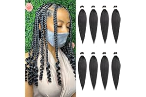 XTREND 16 Inch Natural Black EZ Braids 8Packs Pre-Stretched Easy Braiding Hair Extensions for Box Braids Hair Hot Water Setting Synthetic Fiber Hair Extensions 1B#