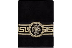 Belle Arti Premium Meander Lew i Amfora, ręczniki prysznicowe, dla gości, do sauny, puszysta bawełna frote, w różnych rozmiarach (100 x 150 cm), lew, kolor czarny