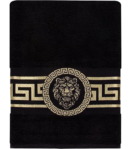 Lot De 2 Tapis De Douche Medusa 50x80 Cm - Coton Jacquard Long Poil - Noir - Luxe Et Absorbant