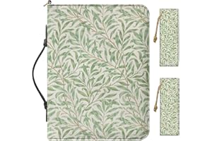 Buxolandt Small PU Leather Bible Cover for Women, Comes with 2 Leather Bookmarks Built-in Pocket Pen Slots, Green Bible Case with Handle, Work of William Morris Printed Bible Accessories Women