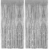 Alaoo Party Decoration Curtain, 2 x Silver Tinsel Curtains | Aluminium Foil Tassel Curtains, Party Decoration, Birthday Decor